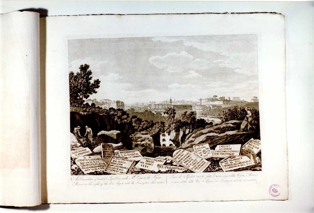 Ritrovamento di antichi sepolcri lungo la via Appia - incisione, Isernia
